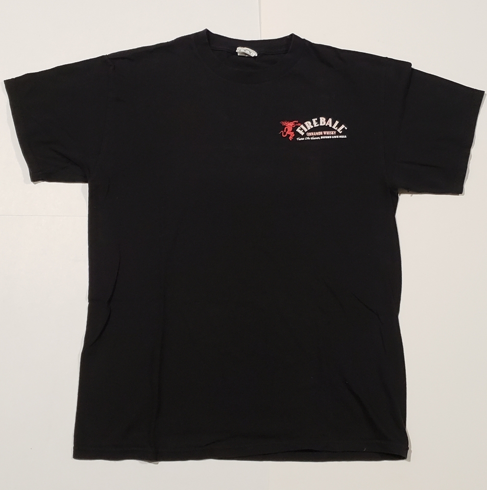FireBall T-Shirt (M) Cinnamon Whiskey Blk Dragon Slayer Burns Like Hell